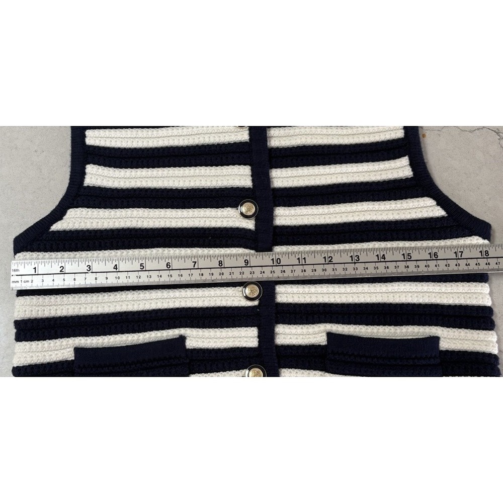 Joie Costal Grandma-core Sweater Vest Navy White Chic Gold Button textured Knit - Picture 8 of 10